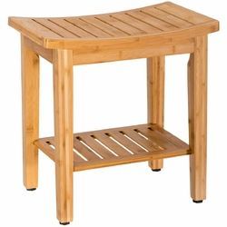 18" Bamboo Shower Seat Bench with Storage Shelf