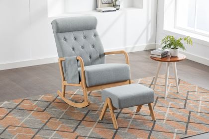 COOLMORE Rocking Chair With Ottoman, Mid-Century Modern Upholstered Fabric Rocking Armchair, Rocking Chair Nursery with Thick Padded Cushion
