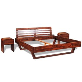 Bed Frame with Cabinets Solid Acacia Wood King Size