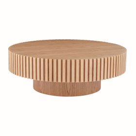 Natural Wood Coffee Table 39.37 MDF coffee table Modern Handcraft Drum Coffee Table Circle Coffee Table for Living Room,ASH