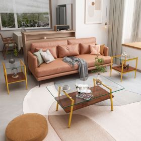 Coffee Table and End tables Set of 3, Tempered Glass Table with MDF layer, Modern Tables for Living Room , Transparent Glass