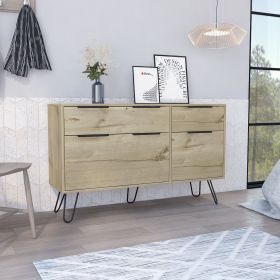 Augusta Double Dresser, Superior Top, Hairpin Legs, Four Drawers Light Oak