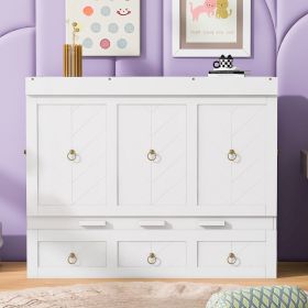 Queen Size Murphy Bed with USB Port and a Large Drawer, White