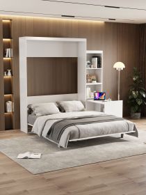 Queen Size Morden Deisgn Big Size Vertical Murphy Bed with table and shelf for Bedroom or Guestroom White Wall Bed Space Saving Hidden Bed with N