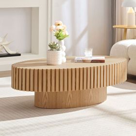 Modern Handcraft Drum Coffee Table Length 43.7 inch Ellipse Coffee Table for Living Room,Oval Small Coffee Table with Sturdy Pedestal,Natural Ash