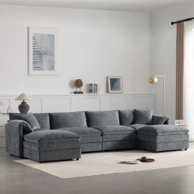 [VIDEO] 136" Chenille Modular Sectional Sofa with Deep and Wide Seat,U Shaped Cloud Couch Set with Double Cushions,6 Seat Sofa with Movable Ottom