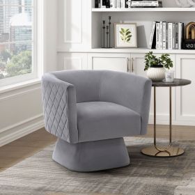1pc Swivel Chair Gray Velvet Fabric Upholstery Solid wood Diamond Pattern Stitched Back Comfort Chair Living Room Furniture