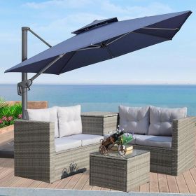 4Pc Patio Sectional Wicker Rattan Sofa Set W  Storage Box Grey (Color: Grey)