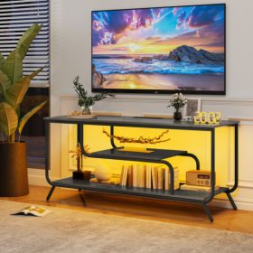 TV Cabinet With Power Socket And LED Lights (Option: Light Gray)