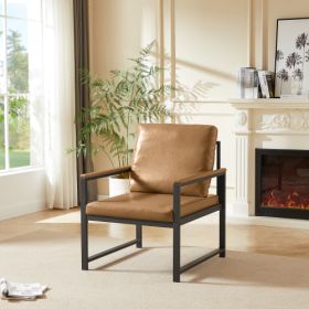 Tech Cloth Armchair, Retro Leisure Accent Chair With Extra Soft Padded  Cushion, Metal Armrests, Modern Reading Arm Chair With Black Metal Frame (Option: Camel)