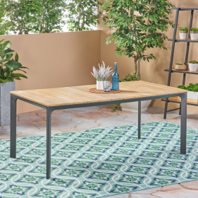 WESTCOTT DINING TABLE WITH WOOD TOP (Color: Grey)