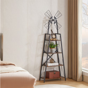 4-Tier Bookshelf,Display Storage Shelves With Metal Frame,Bookcase Organizer With Windmill For Living Room,Home Office (Option: BlackBrown)