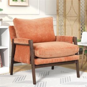 Medieval Modern Velvet Armchair, Lounge Chair, Solid Wood, Thick Seat Cushion, Suitable For Living Room, Bedroom, Studio, Orange (Color: Orange)