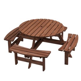 8 Person Wooden Picnic Table - Outdoor Camping Dining W 4 Built-in Benches (Color: Brown)