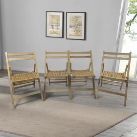 Slatted Wood Folding Chair, Set Of 4 - Foldable For Special Events (Option: Natural)