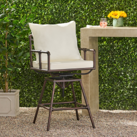 Outdoor Patio Bar Stool Swivel Barstool Upholstered Barstool Adjustable Height With Metal Frame (Option: Black Brown)