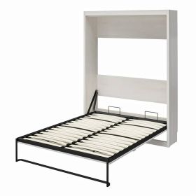 Murphy Bed Space Saving Wall Bed Frame in Oak Wood Finish (Color: Ivory, size: Queen)