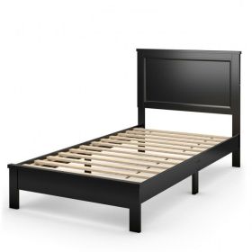 Modern College Dorm Wooden Platform Bed (Color: Black, size: Twin)
