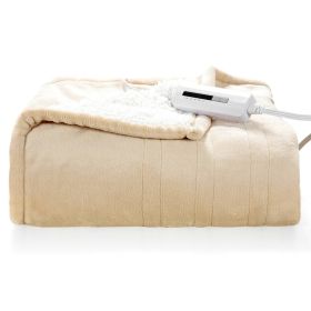 Heated Electric Sherpa Throw Blanket (Color: Beige/White)