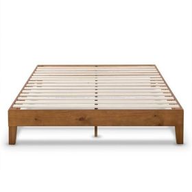 Mid-Cenury Modern Solid Wood Slat Platform Bed Frame in Natural Finish (size: Full)
