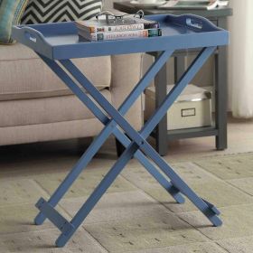 Folding TV Tray Bedside Table in Wood Finish (Color: Blue)