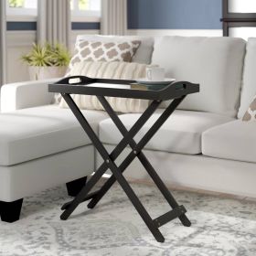 Folding TV Tray Bedside Table in Wood Finish (Color: Black)