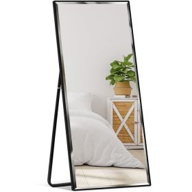 Large Full-Length Leaning Wall or Hanging Mirror (Color: Black)