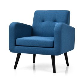Mid-Century Modern Yellow Linen Upholstered Accent Chair with Wooden Legs (Color: Blue)