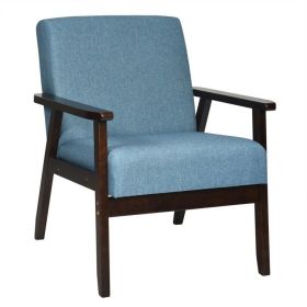 Retro Modern Classic Blue Linen Wide Accent Chair with Espresso Wood Frame (Color: Blue)