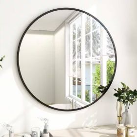 Circular Bathroom Wall Mirror with Frame (Color: Black, size: 24 Inch)