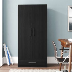 Modern Armoire Wardrobe Closet Cabinet with Storage Drawer with Wood Finish (Color: Black)