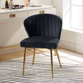 Velvet Upholstered Wingback Accent Side Chair w/ Gold Metal Legs (Color: Black)