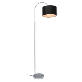 Mid-Century Modern Floor Lamp in Brushed Nickel Finish with Drum Shade (Color: Black)