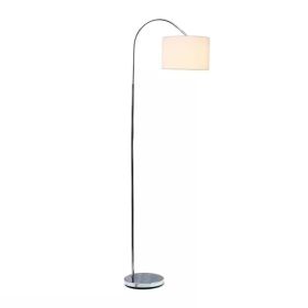 Mid-Century Modern Floor Lamp in Brushed Nickel Finish with Drum Shade (Color: White)