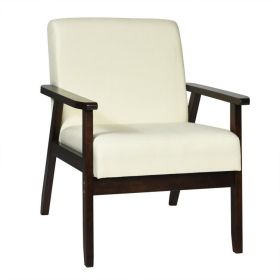 Retro Modern Classic Blue Linen Wide Accent Chair with Espresso Wood Frame (Color: Beige)