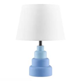Small Desk Light Table Lamp with White Fabric Shade for Bedside Nightstand (Color: Blue)