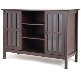 Wood 43-inch TV Stand with Glass Panel Doors (Color: Brown)
