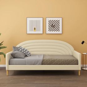 Twin size Mid-Century Green Velvet Upholstered Daybed (Color: Off-White Cream)