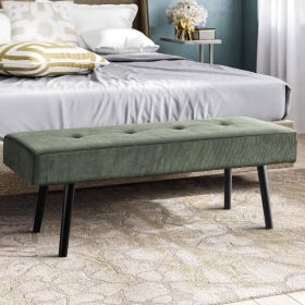 Mid-Century Corduroy Upholstered End of Bed Bench with Black Metal Legs (Color: Green)