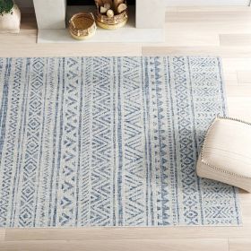 Chevron Coastal Boho Style Indoor Outdoor Area Rug (Color: Bluegrey, size: 5 Ft. X 7.5 Ft.)