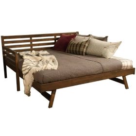 Solid Wood Daybed Frame with Pop-Up Trundle Bed (Color: Walnut, size: Twin)