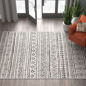 Chevron Coastal Boho Style Indoor Outdoor Area Rug (Color: Black Off-White, size: 5 Ft. X 8 Ft.)
