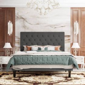 Adjustable Height Grey Linen Tufted Upholstered Platform Bed with Headboard (Color: Grey, size: Full)