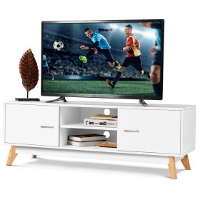 Modern Mid-Century Style Entertainment Center TV Stand in Wood Finish (Color: White)