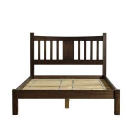 Farmhouse Style Solid Wood Platform Bed Frame with Headboard (Color: Espresso, size: King)
