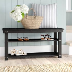 Wooden 2-Shelf Shoe Rack Storage Bench for Entryway or Closet (Color: Black)