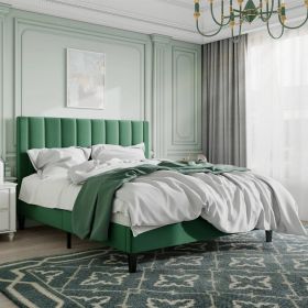 Velvet Upholstered Platform Bed Frame with Headboard (Color: Green, size: Full)