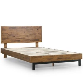 Solid Wood Modern Platform Bed Frame with Adjustable Height Headboard (size: Full)