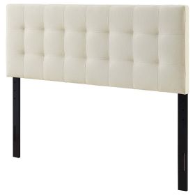 Contemporary/Mid-Century Button-Tufted Headboard Upholstered Fabric (Color: Ivory, size: Full)
