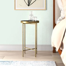 Gold Metal Round Nightstand End Table with Removable Tray Top (Color: Black)